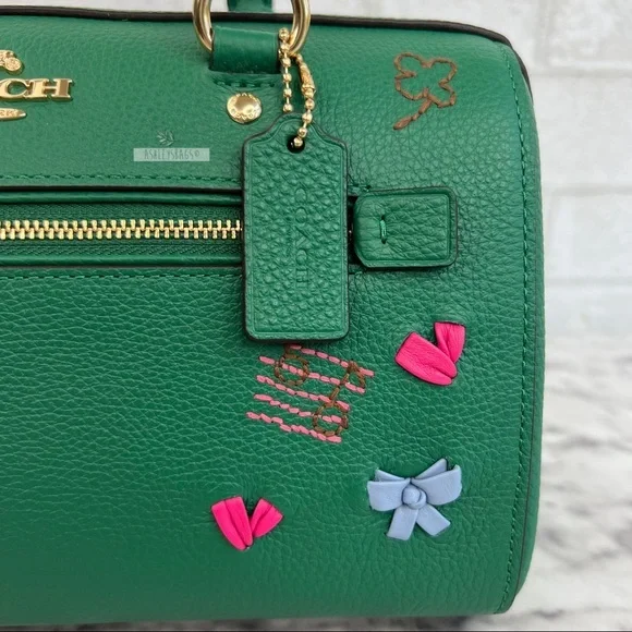 Coach Rowan Satchel With Diary Embroidery Green Multi - Picture 2 of 14